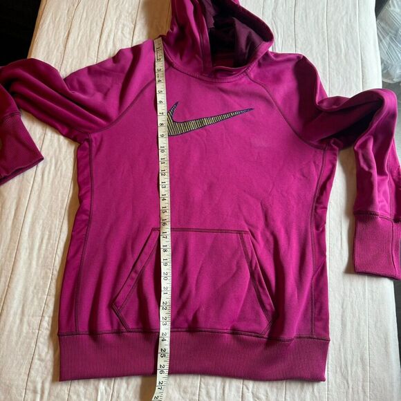 Womens Large Nike Thermafit Hoodie Pullover Sweatshirt Purple Gold Swooshstripe - Picture 7 of 9